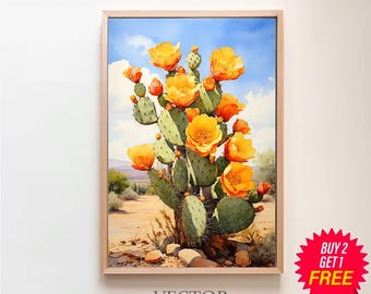 Flower Prickly Pear Cactus Print Watercolor Painting  Nature Inspired Sonoran Art Botanical Desert Wall Art Southwest Gift Western Decor