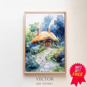 Bag End Painting, Watercolor Hobbiton Painting, Lord, Fantasy Art, Rings, Fantasy Painting, Middle, Earth, Fantasy Print