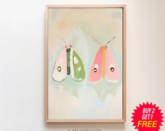 Colorful Moth Painting | Vibrant Insect Wall Art Print | Animal Lover Digital Download | Bright Bug Portrait | Kid's Room Playroom Printable