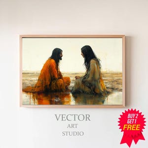 Jesus Christ | Woman at the Well | Jesus and the Samaritan Woman | Printable Art | Abstract Painting | Christian Art | LDS Art | Bible Art