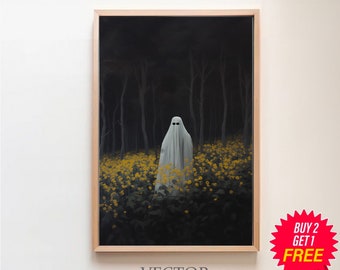 Ghost In The Forest, Vintage Poster, Art Poster Print, Dark Academia, Haunting Ghost, Halloween Decor