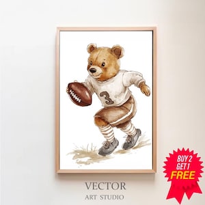 Bear Playing Football Art Print Nursery Football Decor Nursery Sports Art Kids Room Art Football Bespoke Littles Football Nursery Bear Art