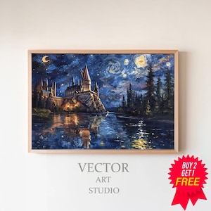 Wizarding Inspired Poster, Vintage Wizard School, , Wizard World, Van Gogh Painting, Vintage Castle, Printable Decor, Wall Art