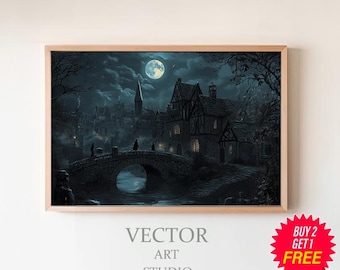 Antique Dark Academia Kunstwerk Gothic Malerei Witchy Art Draculas Schloss druckbare Wandkunst Geschenk für Vampirfans Fantasy Horror Malerei
