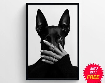Yooyu Immagine Moderna Di Arte Della Parete Black Doberman Dog Canvas Cuadros Gun Luxury Fashion Poster Stampe Su Tela Pittura Room Decor 70x90cm - Foto 10