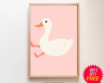 Silly Goose Wall Art, Cute Goose Poster, Light Pink Nursery Decor, Farm Animal Printable, Goose Children's Room, Girl's Room Illustration