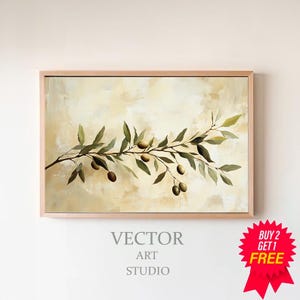 Olive Branch Painting | Olive Tree Botanical Art | Muted Colours| Collection &#39;Botanique&#39; by ARTEDYA | Samsung Frame TV Art