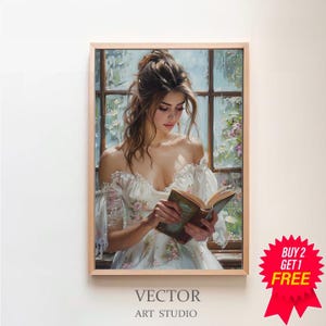 Antique Portrait Woman Reading | Vintage Print | Vintage Oil Painting | Woman Reading | Bedroom Wall Decor | Women Decor
