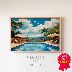 Vintage Poolside Vibes PRINTABLE Art | Swimming Pool Painting | Retro Palm Springs Pool Print | Retro Summer Digital Art File
