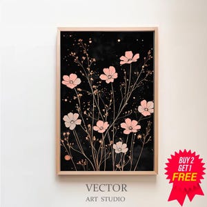 Estampado floral oscuro, Dark Academia, Estampado de flores silvestres, Pintura melancólica, Estampado botánico negro, Descarga digital de arte, Obra de arte de flores vintage