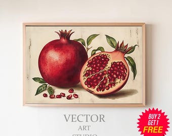 Vintage Pomegranate | Digital Print | Friut Wall Art | Country Farmhouse Wall Art | Rustic Kitchen Decor