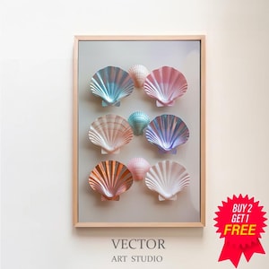 Colorful Pastel Seashell Painting | Girly Beach House Wall Art Print | Trendy Pink Blue Summer Digital Download | Coastal Grandma Printable