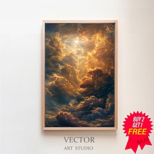 Förtrollande himmelsk solkonsttryck - Vintageinspirerat - Dark Academia & Dark Cottagecore - Solkonsttryck - Daghimmelmålning