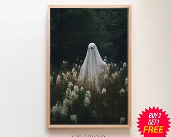 Ghost In The Forest, Vintage Poster, Art Poster Print, Dark Academia, Haunting Ghost, Halloween Decor