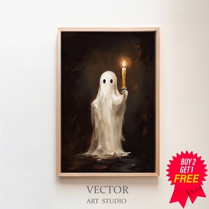 Geist, der eine Kerze hält, spukender Geist, Halloween-Dekor, Vintage Plakat, Kunst Poster-Druck, Dark Academia