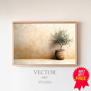 Olive Tree Painting TV Art, Pottery Still Life Painting, Neutral Modern Organic Art for Samsung tv, DIGITAL DOWNLOAD