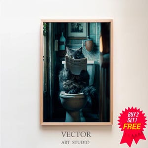 Cat Print, Funny Bathroom Decor, Cat in Toilet, Animal in toilet, Whimsy Animal Art, Printable Digital Download, Kids Bathroom Wall Art