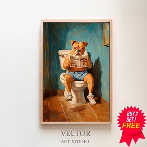 Pitbull Wall Art, Funny Bathroom Decor, PitBull in Toilet, Animal in toilet, Black And White, Dog Art, Digital Download, PitBull Gift