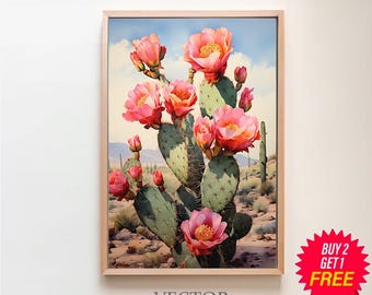 Flower Prickly Pear Cactus Sunset Art Print Watercolor Botanical Desert Wall Art Southwest Western Decor Nature Inspired Sonoran Art
