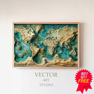 Mapa del fondo del océano, arte de impresión científica, mapa vintage, decoración de pared del océano, arte geológico, regalo para la oficina, descarga digital