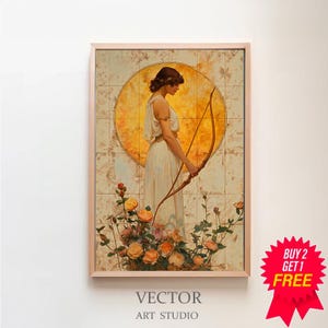 Poster opaco premium Artemis, dea greca della caccia, stile Art Nouveau, arte femminile divina, arredamento per la casa, energia femminile, mitologia greca