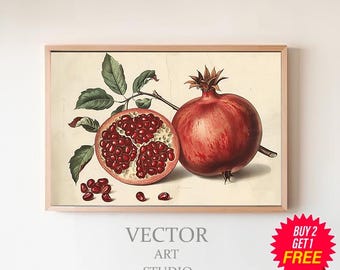 Vintage Pomegranate | Digital Print | Friut Wall Art | Country Farmhouse Wall Art | Rustic Kitchen Decor