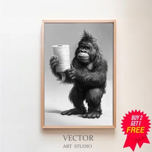 Big foot Sasquatch Bathroom Wall Art, Decor Bathroom Art for Kids, Minimalist Print Bigfoot with toilet paper, Mancave Art, Gift for him