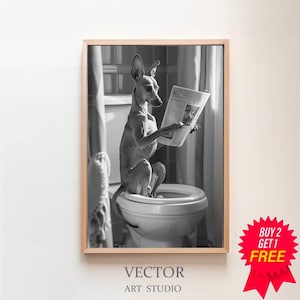 Italian Greyhound Wall Art, Funny Bathroom Decor, Dog in Toilet, Animal in toilet, Petshop Art, Digital Download, Italian Greyhound Dog Gift