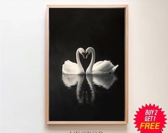 Swan Wall Art, Swan Painting Print, Vintage Antique Swan Print, Extra Large Wall Art, Dark Aesthetics Art, Dark Academia, Dark Oil Painting