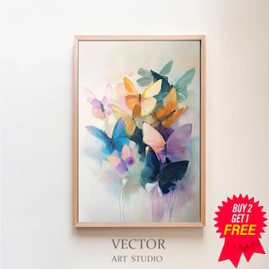 Pastel Butterfly Painting | Insect Art Print | Girly Tween Wall Decor | Colorful Animal Watercolor | Digital Download | Kid&#39;s Room Printable