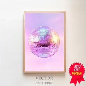 Printable Wall Art, Disco Ball Maximalist Oil Painting, Bright Pastel Purple Girly Poster, Mirror Ball Vivid Print, Trendy Dopamine Decor