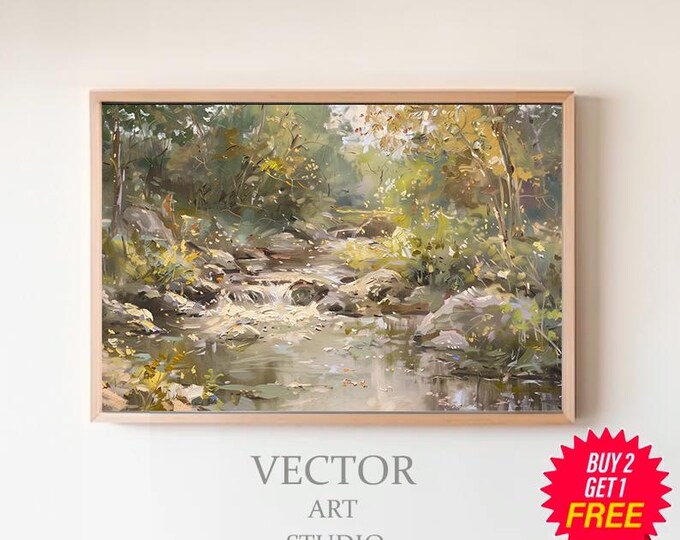 Sinary Frame Spring Stream Landscape Painting Frame TV Art, Spring Forest River ...