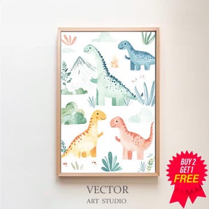 Dinosaur Nursery Wall Art, Kids Dinosaur Posters Decor Gift, Prehistoric Animals Playroom Wall Print, Printable Watercolor Dinosaurs