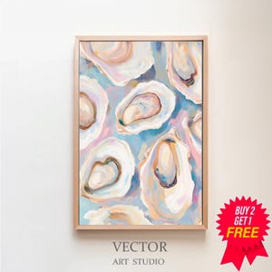 Colorful Pastel Oyster Shell Painting | Summer Dining Room Kitchen Printable Digital Download | Abstract Coastal Beach House Wall Art Print