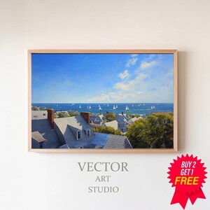 Vintage Summer Coastal View, Abstract Samsung Frame TV Art, Cape Cod Digital Download, Beach Oil Painting
