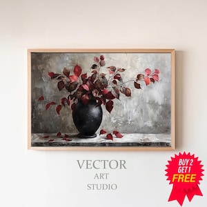 Burgundy Branches Painting | PRINTABLE ART | Moody Floral Art | Vintage Fall Artwork | Digital Download