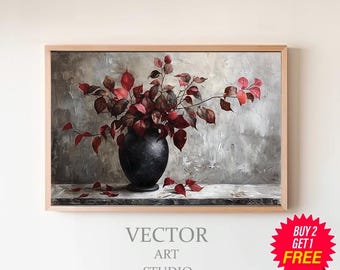 Burgunder Zweige Gemälde | DRUCKBARE KUNST | Stimmungsvolle Blumenkunst | Vintage Herbst Kunstwerk | Digitaler Download