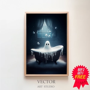 Ghost In The Bath Tub, Bubble Bath Ghost,  Dark Academia, Vintage Poster, Art Poster Print, Haunting Ghost, Halloween Decor
