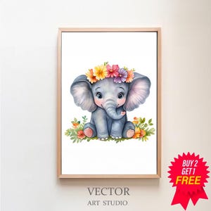 Elefant Aquarell Clipart Kinderzimmer Dekor Baby Elefant bunt Aquarell Süßes Baby Tier Watercolor Clipart Regenbogen DIGITAL DOWNLOAD