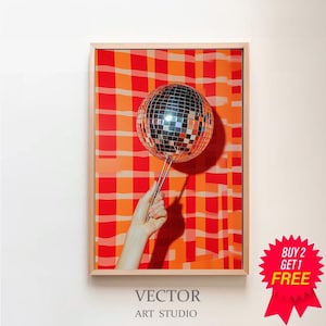 Disco Ball Chopsticks Print | Funky Disco Ball Decor Disco Ball Poster, Indie Room Decor, Trendy Retro Wall Art, Y2K Decor, Preppy Wall Art