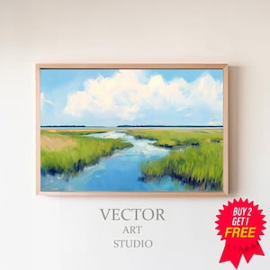Pastel Marsh Sunset Landscape Painting | Pink Beach House Printable Digital Download | Carolina Lowcountry Coastal Watercolor Wall Art Print