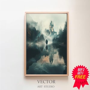 Wizarding Inspired Poster, Vintage Wizard School, , Wizard World, Van Gogh Painting, Vintage Castle, Printable Decor, Wall Art