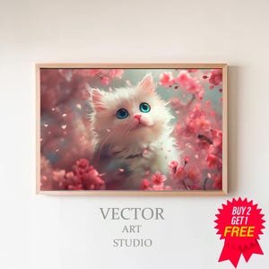 Weiße Baby Katze Clipart Kinderzimmer Dekor Baby Kitten Flauschiges Baby Kätzchen Niedliches Baby Tier Katze Wandkunst Digital Download