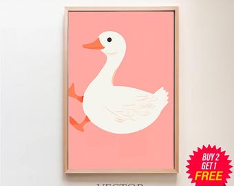 Silly Goose Wall Art, Cute Goose Poster, Light Pink Nursery Decor, Farm Animal Printable, Goose Children's Room, Girl's Room Illustration