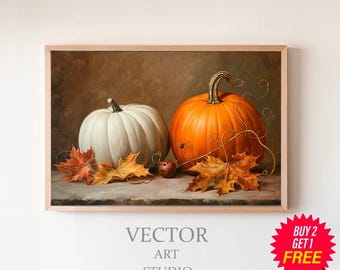 Rustic Fall Wall Decor Printable Pumpkin Still Life Painting Fall Art Halloween Autumn Decor Thanksgiving Print Vintage Autumn Wall Print
