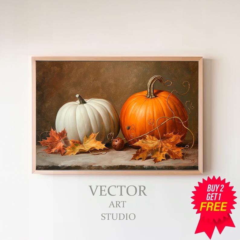 Rustic Fall Wall Decor Printable Pumpkin Still Life Painting Fall Art ...