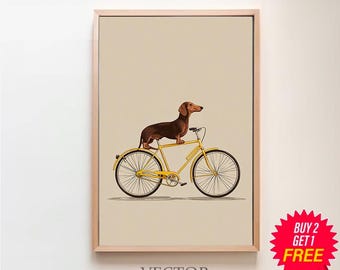 Banksy Style Dachshund Art | Acrylic Painting Kids Decor | Dog on Bicycle Nursery Print