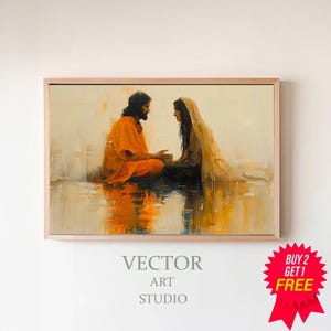 Jesus Christ | Woman at the Well | Jesus and the Samaritan Woman | Printable Art | Abstract Painting | Christian Art | LDS Art | Bible Art