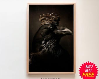 King Crow Print, Vintage Poster, Art Poster Print, Gothic Victorian Crow, Dark Academia