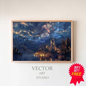 Wizarding Inspired Poster, Vintage Wizard School, , Wizard World, Van Gogh Painting, Vintage Castle, Printable Decor, Wall Art
